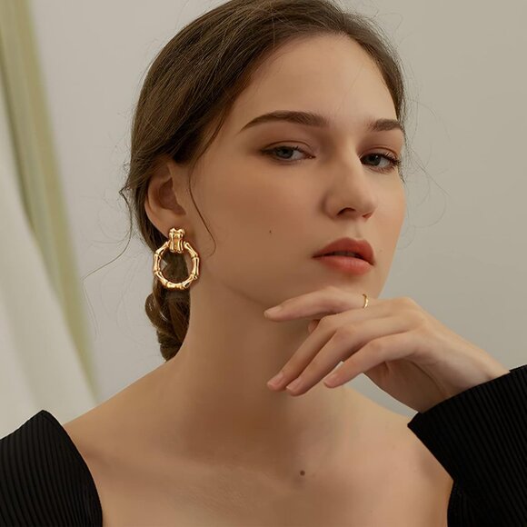 Women's Gold Big Statement Retro Hoop Dangle Earrings Multiple Styles Jewelry - Picture 5 of 7